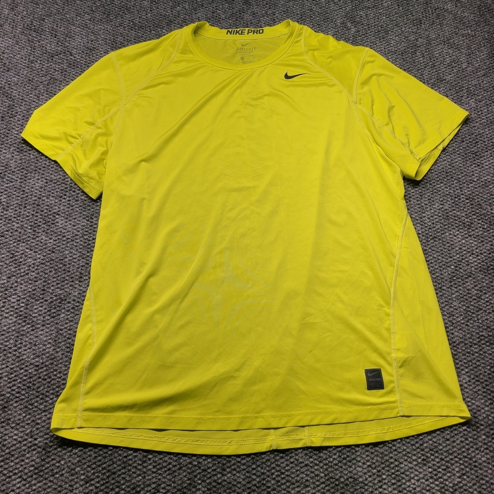 Nike Pro Cool Fitted Dri Fit T Shirt Mens 2XL Yellow Running Training 703104-358